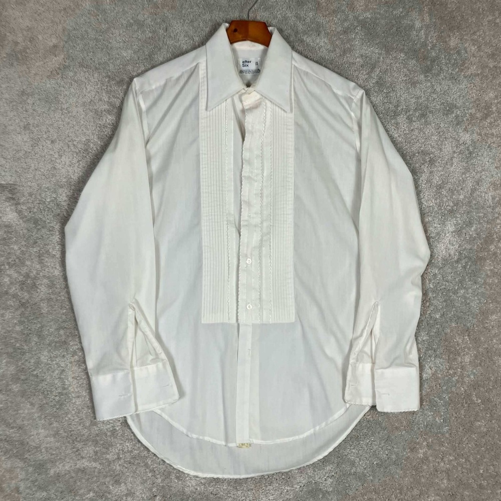 Vintage After Six Mens White Tuxedo Shirt Pleated Ruffle Front 16 34 Union Made
